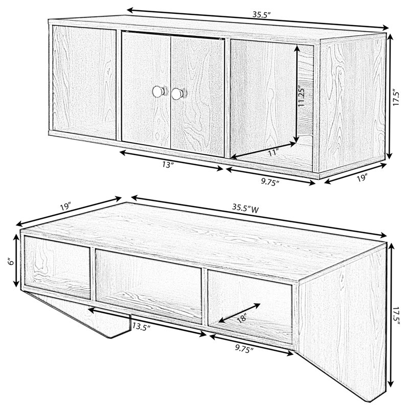 Bureau flottant brun clair avec rehausse, Blanc