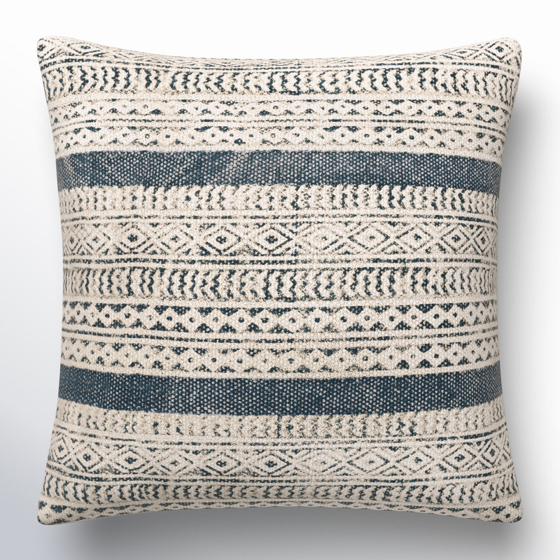 Zetta Geometric Cotton Throw Pillow, Beige/Denim, Pillow Cover Only - No Insert, 18" x 18"
