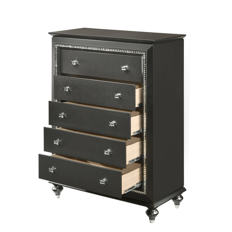Woodlynne 5-Drawer Rectangular Chest, Metallic Gray