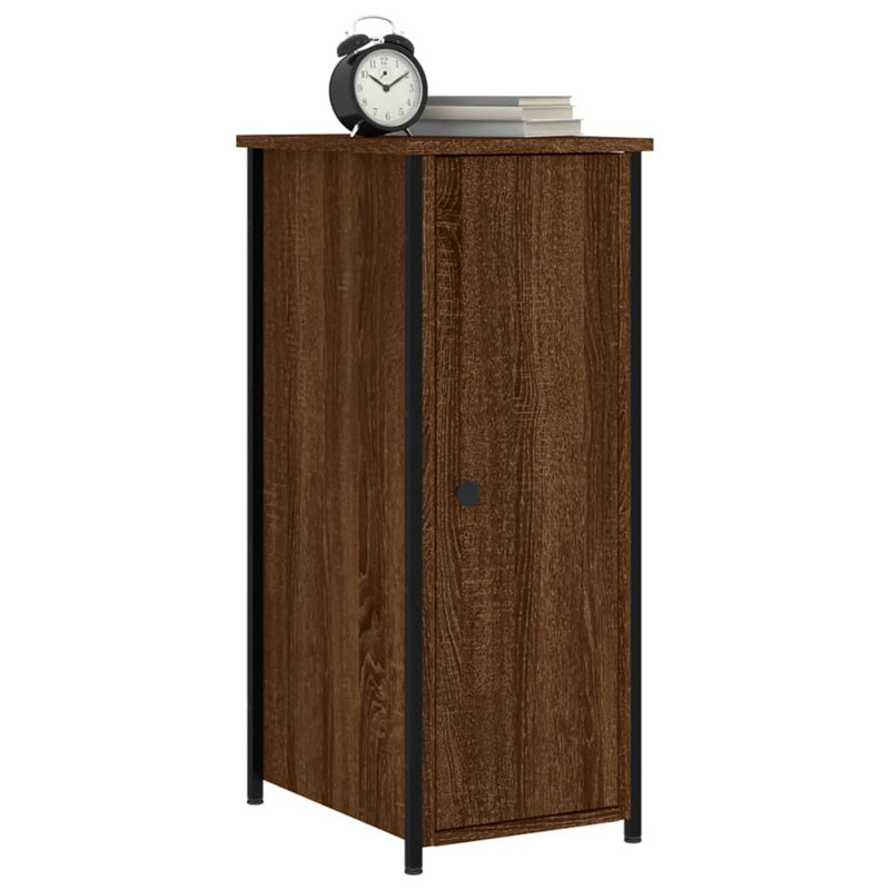 Memuna 32cm W Iron Bedside Table, Brown Oak, Set of 2