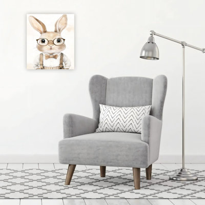 Lapin avec lunettes, art mural sur toile sans cadre 20 po x 24 po