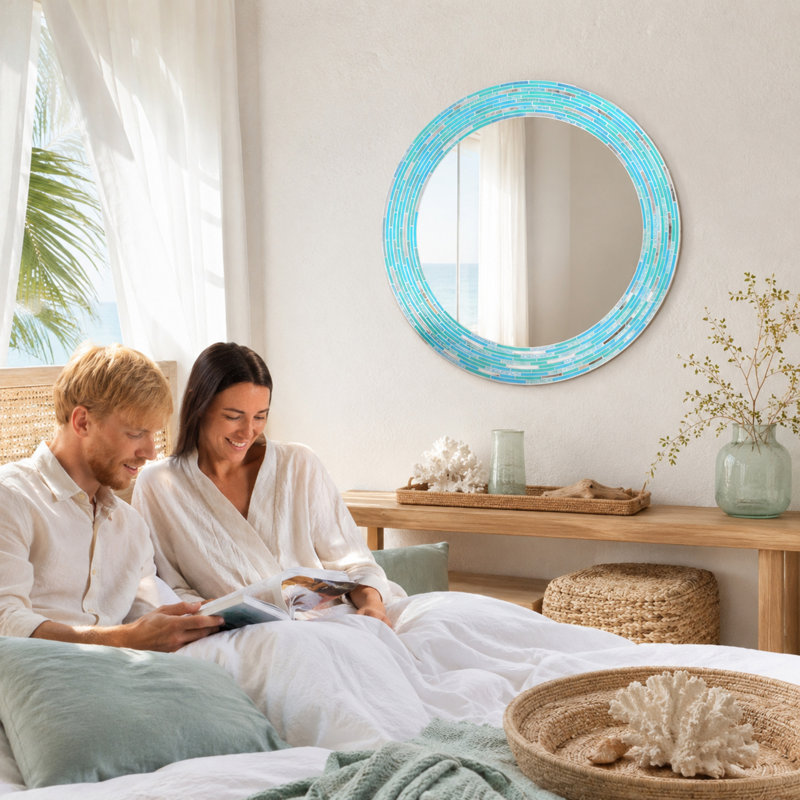 Ashong Mirror, 30" x 30", Sea Glass 2, Round