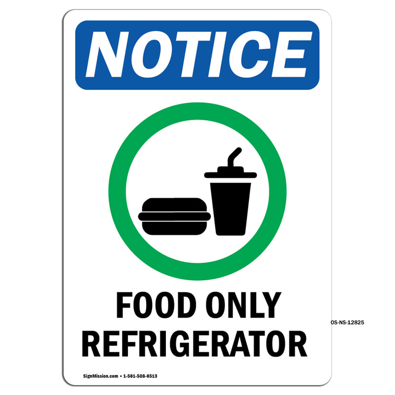 Food Only Refrigerator Plastic Sign 10" X 7"
