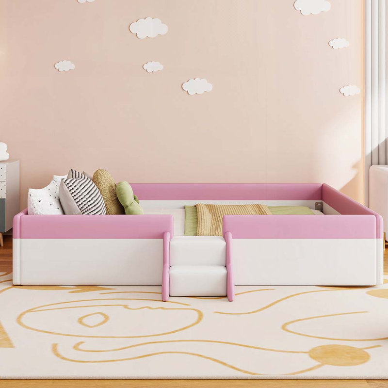 PU Leather Upholstered Daybed, King, Pink/White