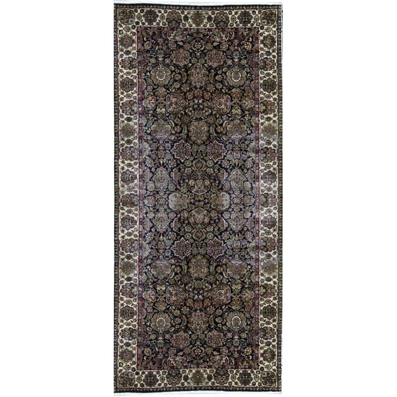 Tapis noir et crème noué à la main de haute qualité