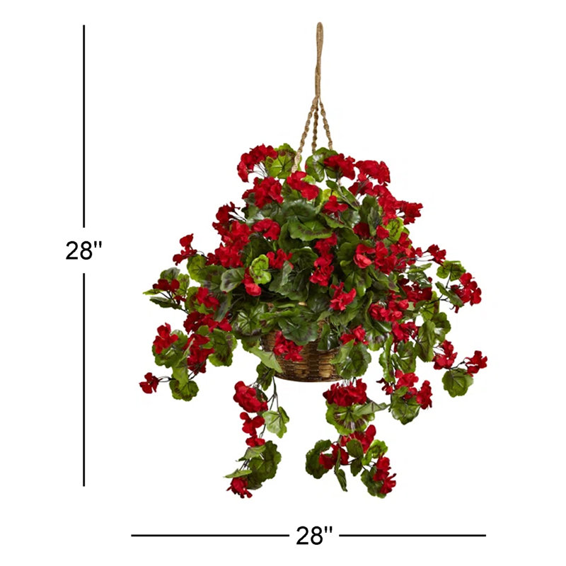 28 po Géranium artificiel résistant aux rayons UV dans un panier suspendu (intérieur / extérieur), Blanc