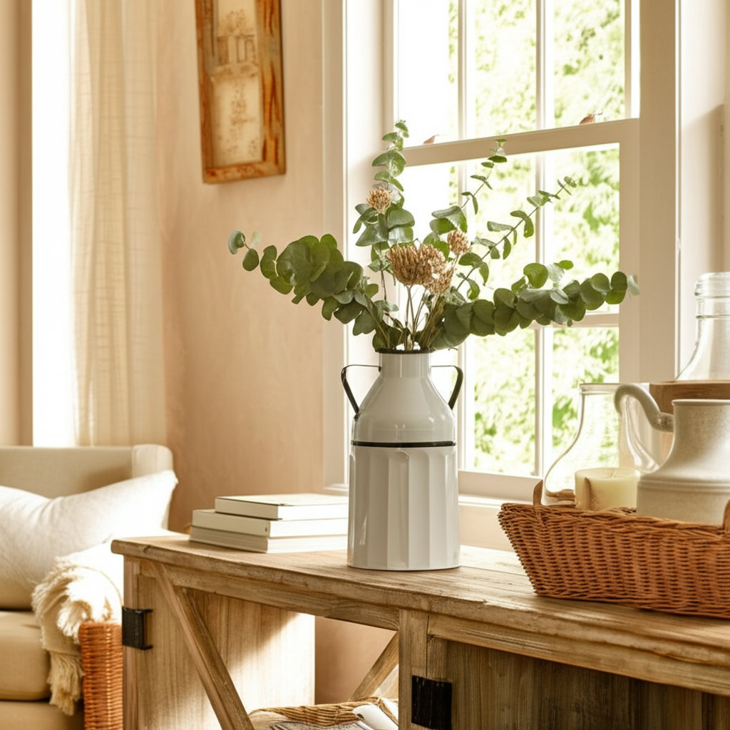 Metal Milk Bucket, White, Cylinder Three Posts™