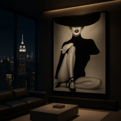 Nocturne Muse Framed Canvas Wall Art by - Black Frame