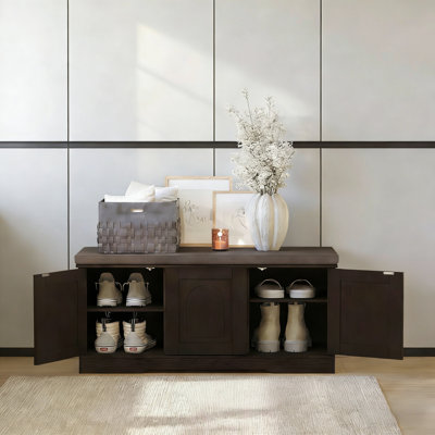 Entryway Storage Bench With Doors And Cushion, 2-Tier Shoe Rack & 6 Drawers