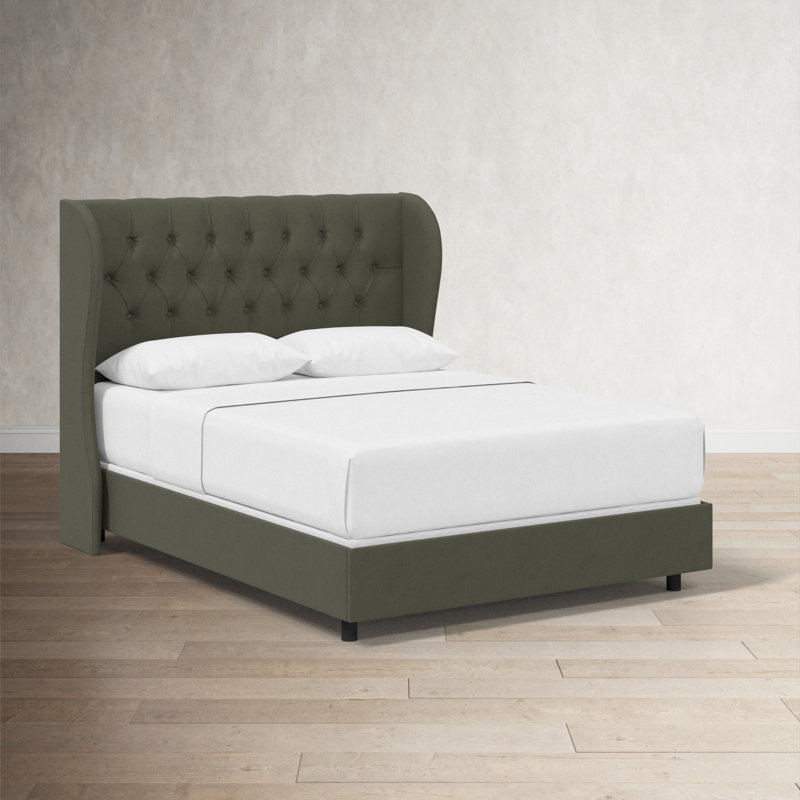 Tomey Upholstered Wingback Bed, King, Classic Loden Velvet