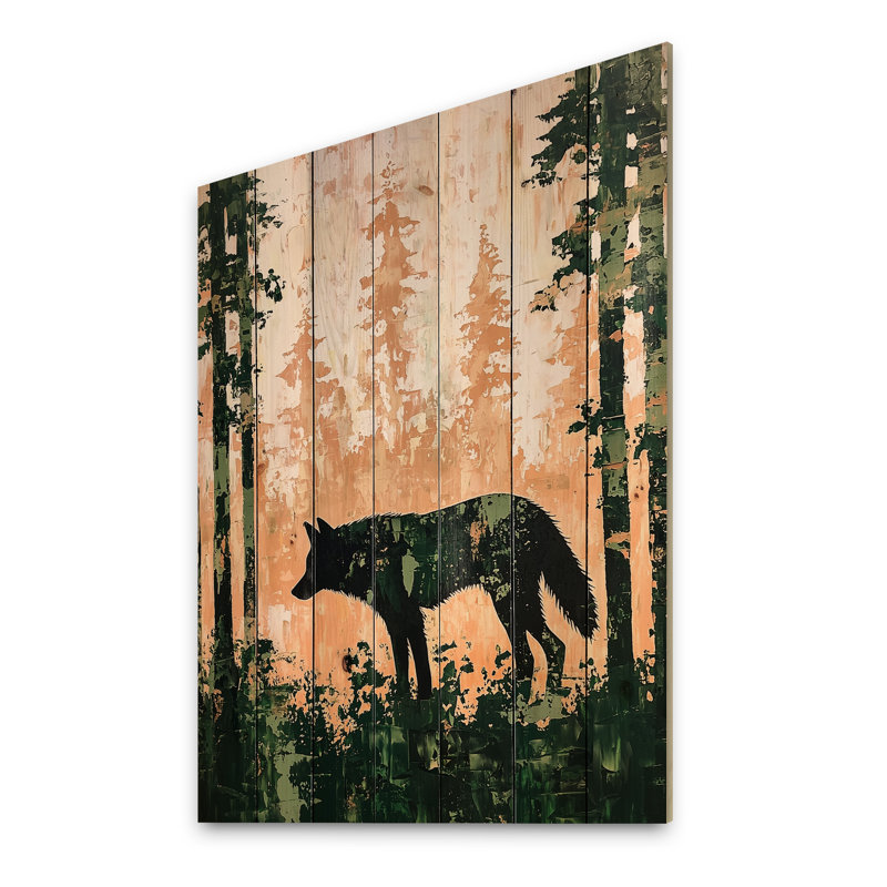 Forest Wolf Guardian of the Woods I - Impression sur bois noir moderne sur bois de pin naturel, H 40 po x l 30 po