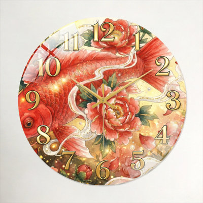 Koi Fish Modern Decorated Glass Wall Clock Home Decor Art-23.6"