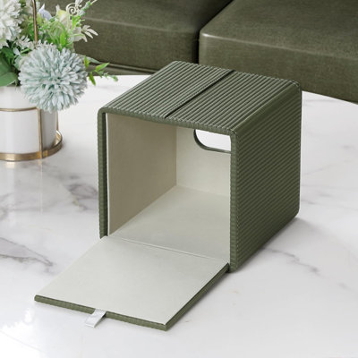 Green PU Leather Square Tissue Box Cover with Magnetic Closure, Modern Decorative Holder for Bathroom Living Room Nightstand