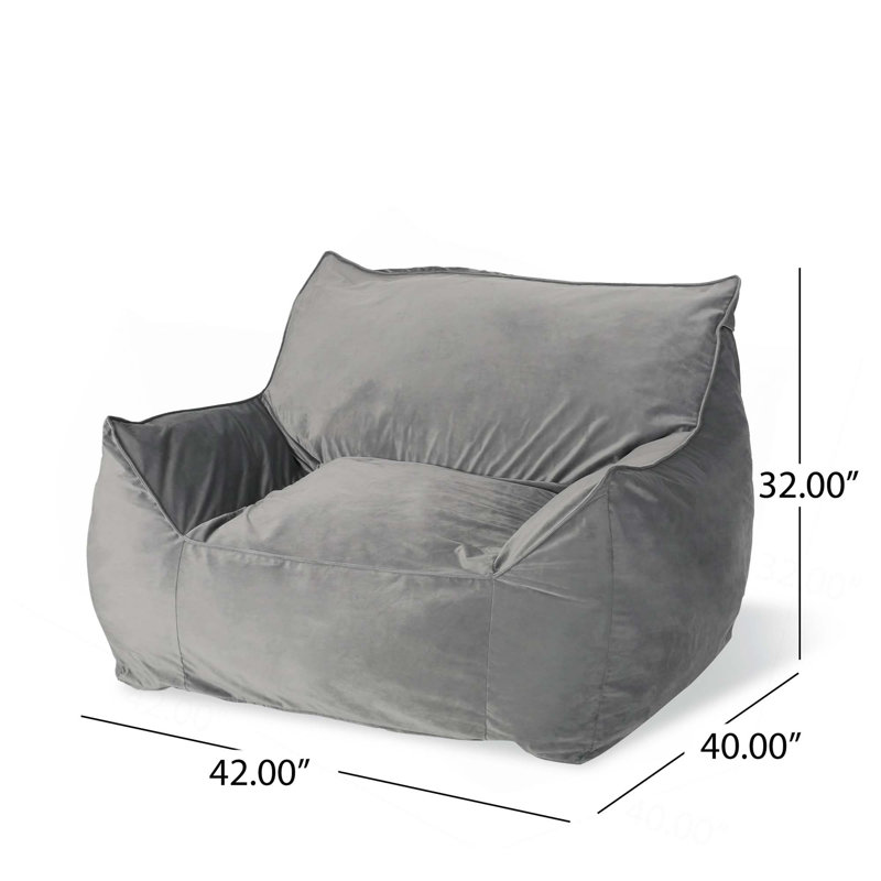 Fauteuil à billes en velours avec accoudoirs, H 43 po x l 40 po x P 40 po, Velours gris velours
