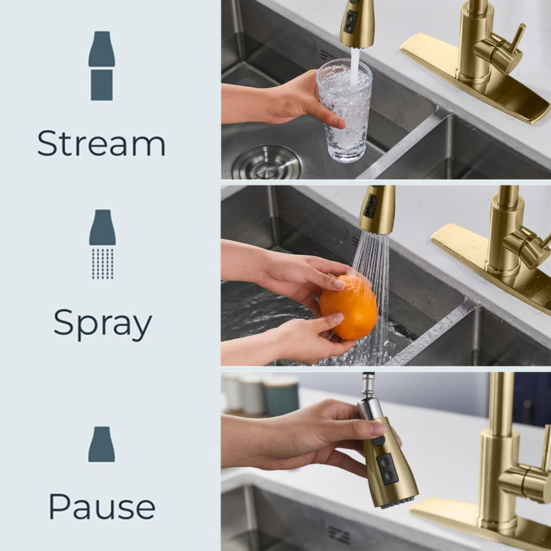 Kitchen Faucet, Pull-Down Sprayer High Arc Single Handle, With Soap Dispenser, Classic 3-Mode Faucet, Suitable For Kitchen Sink Laundry Room.