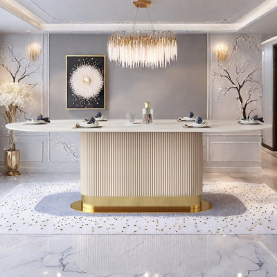 Light luxury, simple and glossy rock slab oval dining table by Everly Quinn