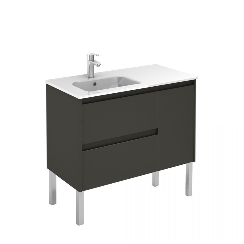 Ambra 36'' Gloss Anthracite Single Bathroom Vanity with Mirror
