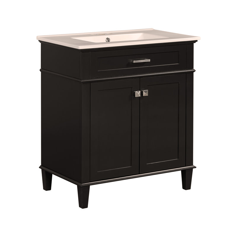 Meuble-lavabo de 30 po avec lavabo en céramique, porte à fermeture en douceur et tablettes réglables, Noir, noir, noir, noir