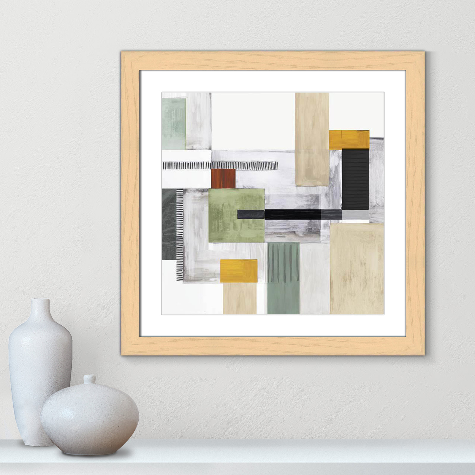Playful Blocks Print, 25" H x 25" W x 1.25" D, Natural Cube Framed
