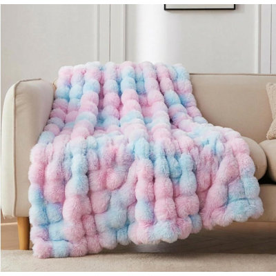 Double Layer Faux Rabbit Fur Throw Blanket, Soft Plush Tie Dye Blanket for Couch Sofa Bed,Reversible Soft Throw with Cozy Warmth，Machine Washable
