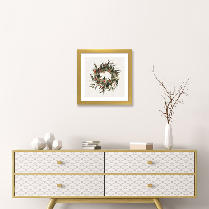 «Farmhouse Wreath II», reproduction d'art, Papier doré, H 16 po x l 16 po x p 1 po