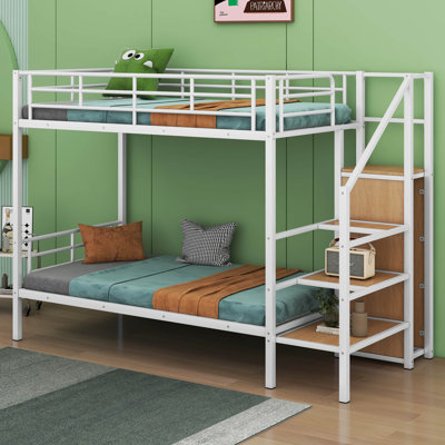 Twin Over Twin Metal Bunk Bed With Lateral Storage Ladder And Wardrobe -  Mason & Marbles, D42BF5DDB39543B4A82212D2317329B4