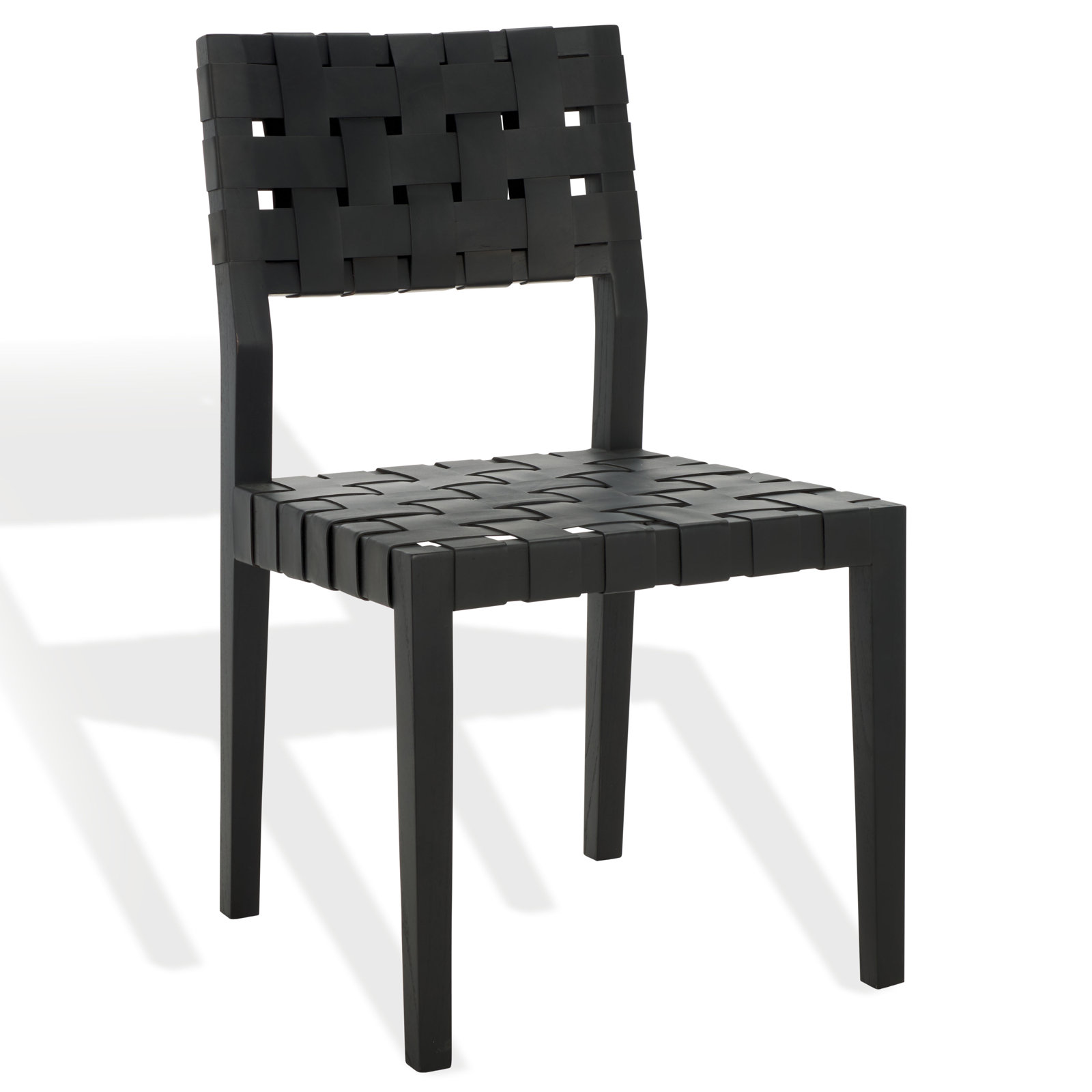 Genuine Leather Side Chair, Black
