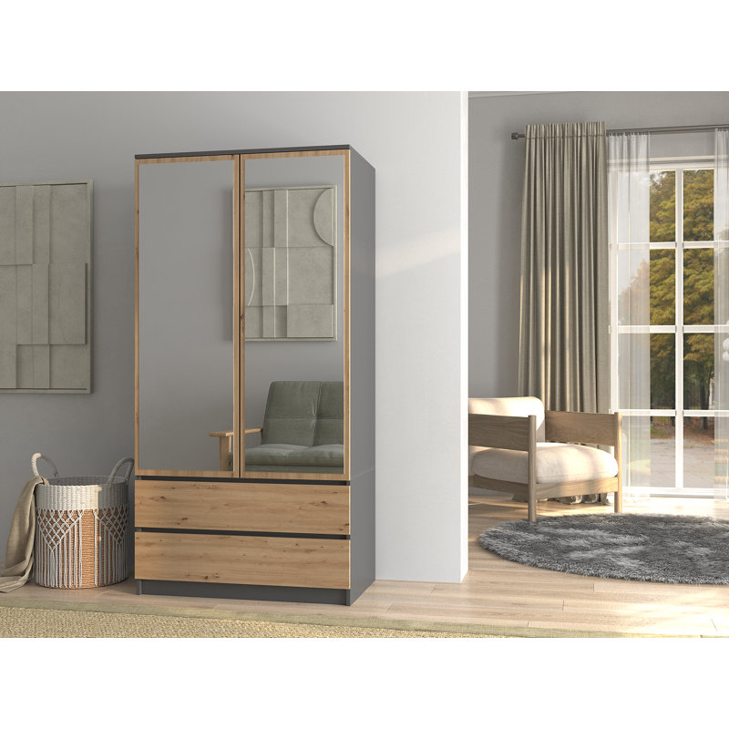 Sherian 2 Door Manufactured Wood Wardrobe, Anthracite Artisan