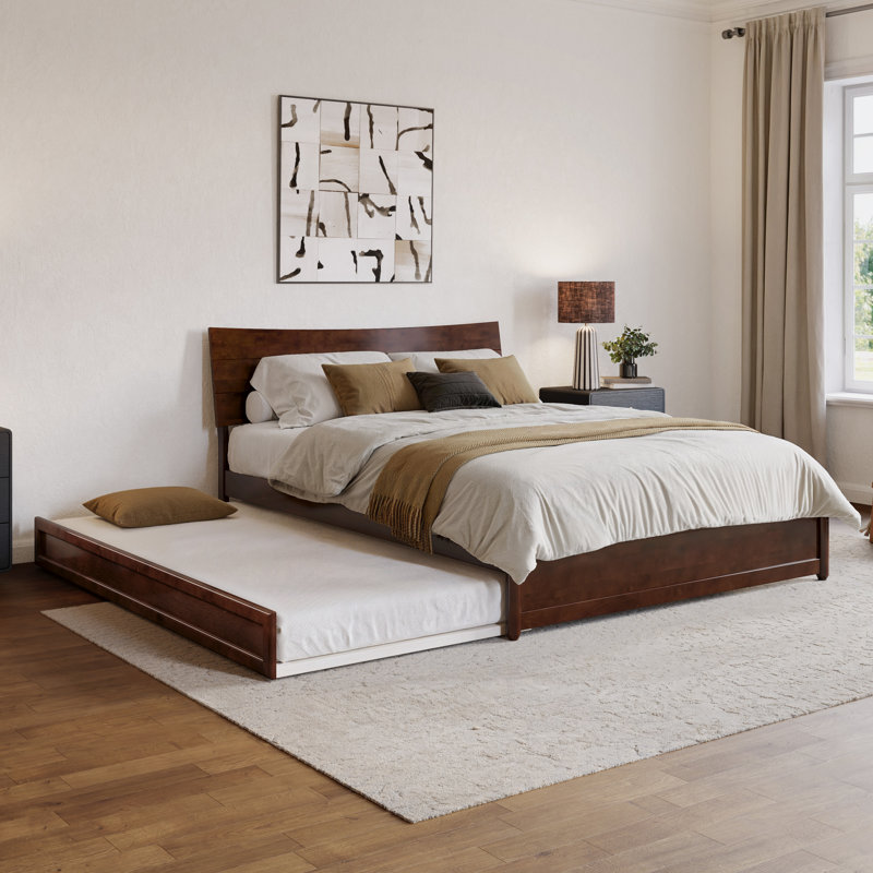 Harlowe Wood Platform Bed with Trundle, Walnut, Queen