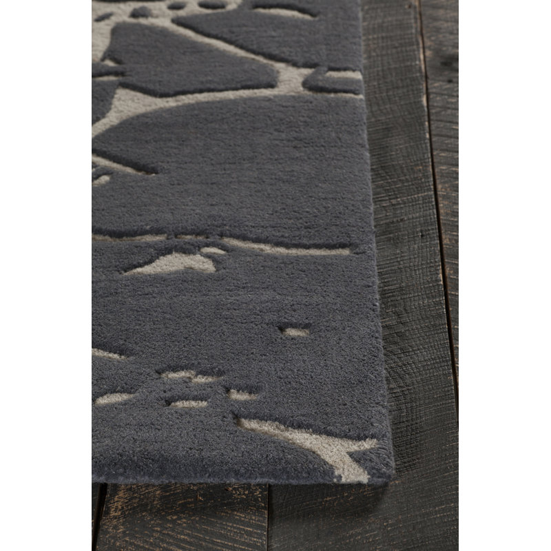 Navyan Black/Gray Area Rug, Rectangle 5' x 7'6", Blue/White/Gray