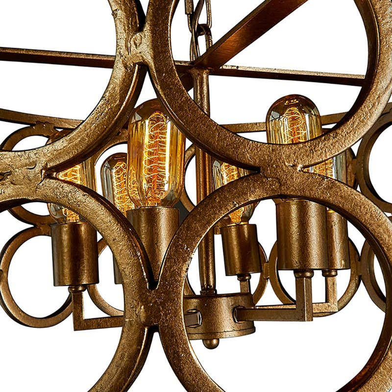 6 - Light Candle Style Drum Chandelier with Wrought Iron Accents, Bronzed Brass
