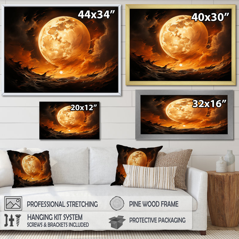 Fiery Moonlight Vision II sur impression sur toile, Cadre flottant doré, H 12 po x l 20 po x P 1 po