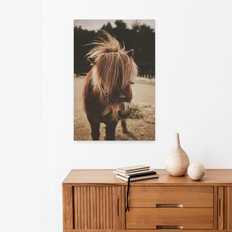 Poney avec une crinière hirsute, art mural contemporain abstrait, H 24 po x l 16 po