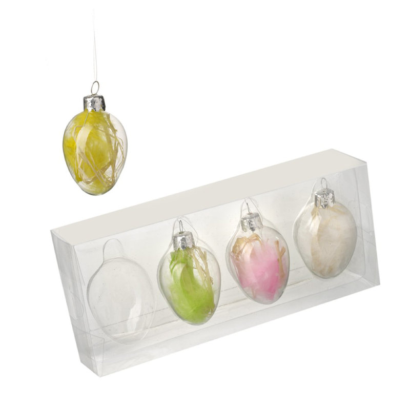Multi Colour Feather Glass Bauble Set