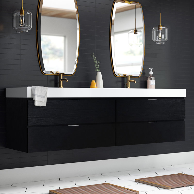 Ensemble de meuble-lavabo double 80 po Royka, Noir