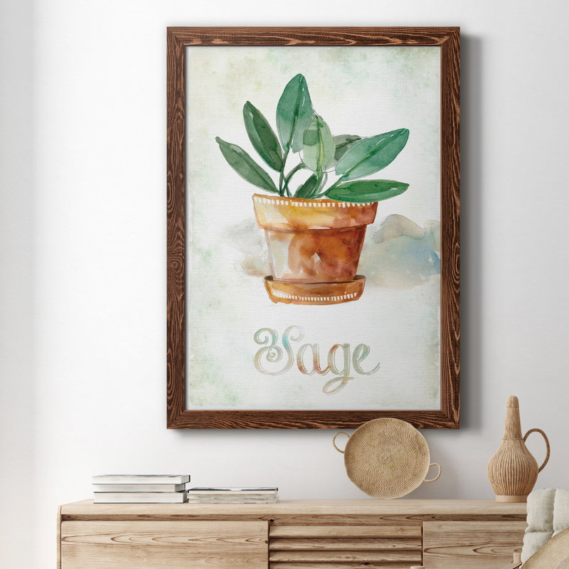 Sauge en pot - Toile encadrée de qualité supérieure - prête à être accrochée, H 20 po x l 17 po x P 1,5 po, Érable