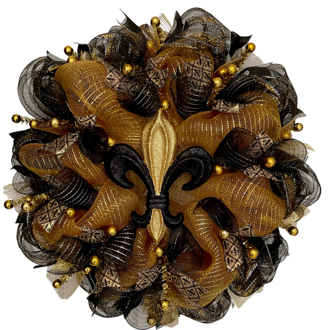 Mardi Gras Fleur de Lis Wreath Black and Gold The Holiday Aisle®