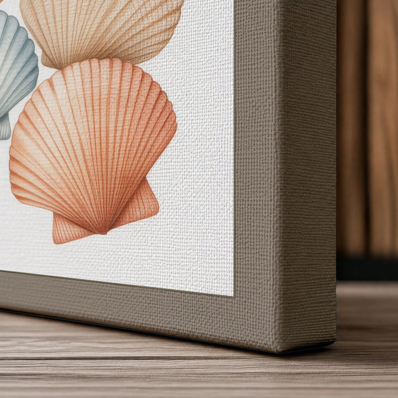 Seashells and Starfish Coastal - Wrapped Canvas, 18x12 - 45.7 x 30.5 cm, Taupe Border