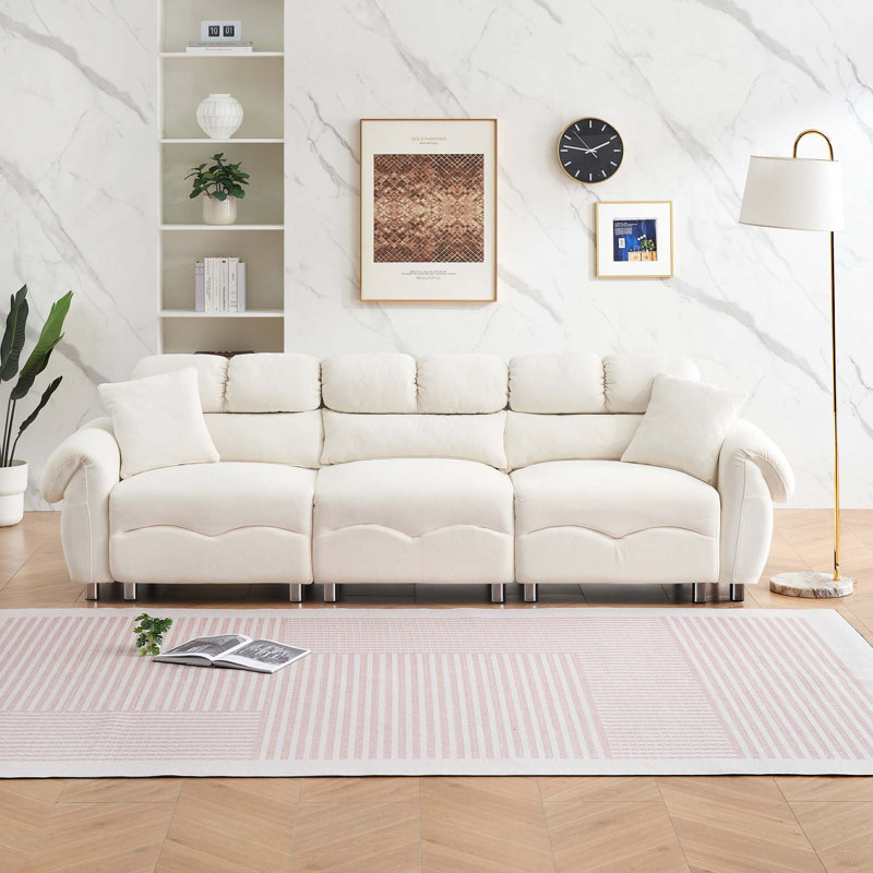 Canapé en velours, H 34,71 po x l 104,00 po x P 25,00 po, 3, Velours beige