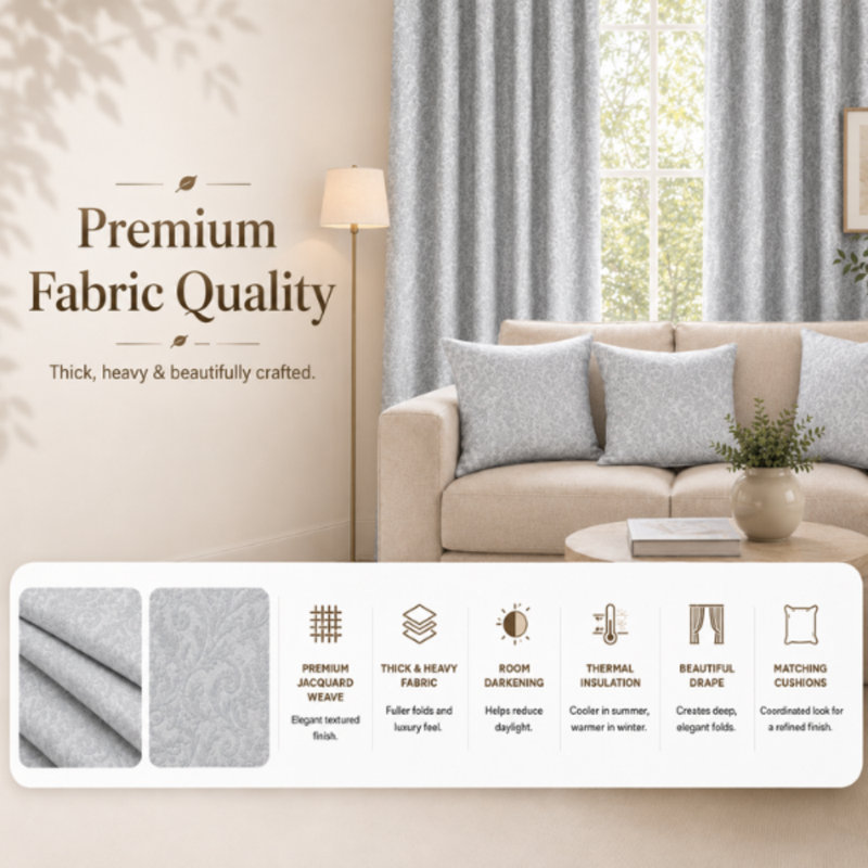MHG Living Eyelet 100% Cotton Curtains - 2 Panels - Darkening Jacquard Curtain Pair for Bedroom & Living Room, 46X72 INCH