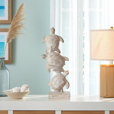 Awanda Figurine Resin And Polyresin Stacked Sea Turtles Design Coastal Style For Home Office Bedroom Livig Room Decor - 16" White