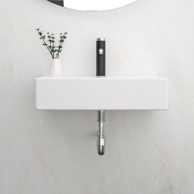 21X12 Inch White Ceramic Rectangle Wall Mount Bathroom Sink With Single Faucet Hole And Overflow | Gift Idea