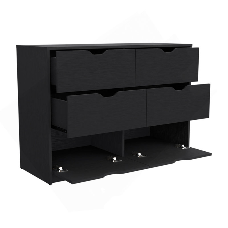 Commode de commode, quatre tiroirs, finition wengé noir