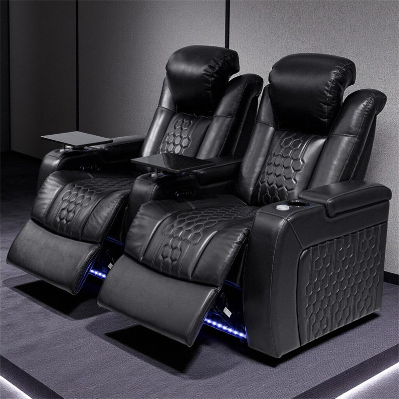 68.9"Power Recliner 2 PC Made Withtop-Grain Nappa,Fully Adjustable Relaxation,Smart Charging,Dynamic RGB LED Lighting,BLACK