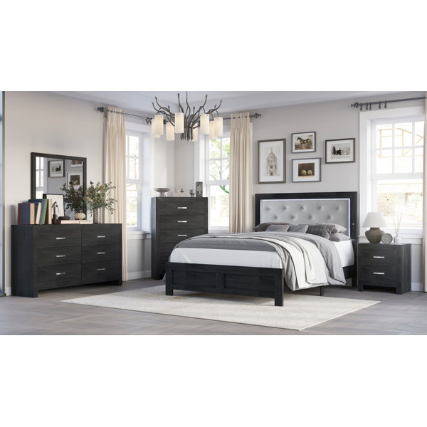 Latitude Run® Dympha Daisey Black LED Panel Bedroom Set Special Queen 6 ...