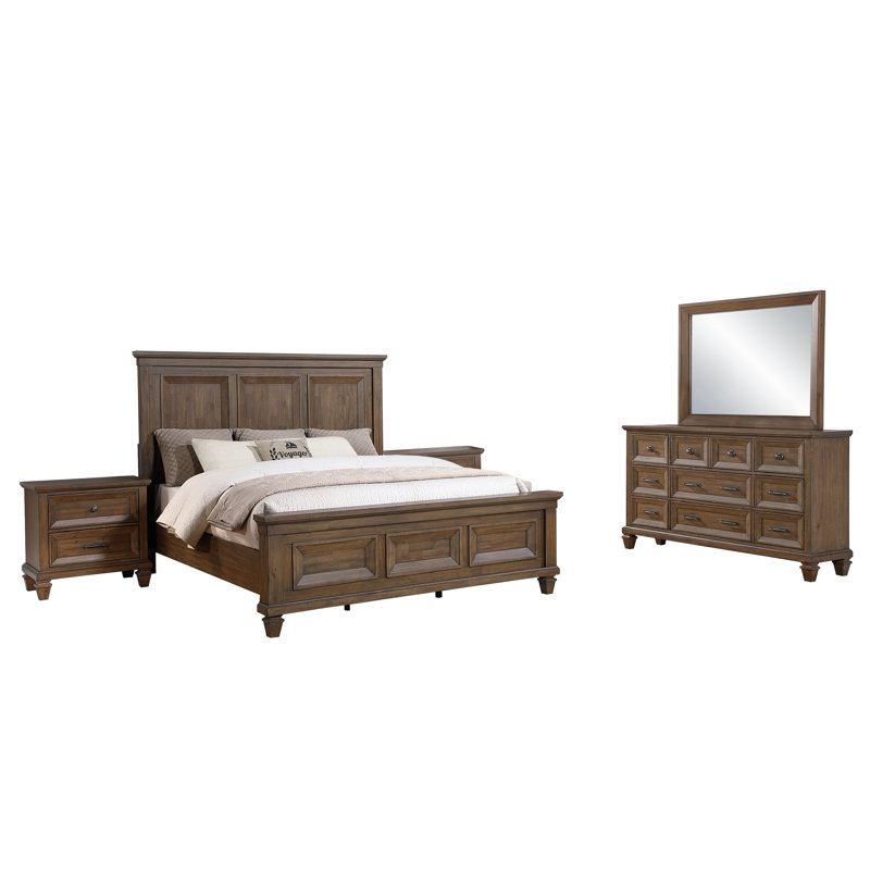 Gurkamal 5-Piece Wood Bedroom Set With 2-Nightstand, Mocha Brown, King