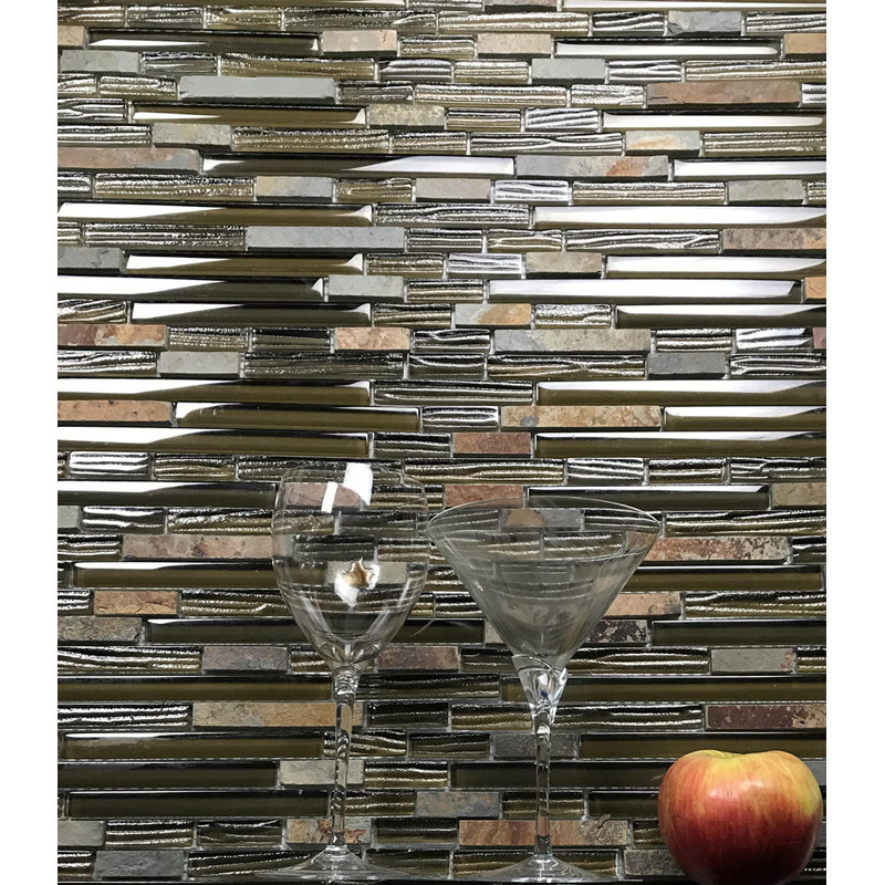Carreau de mosaïque pour mur et piscine à bord droit en verre et pierre 12 po x 12 po New Era, Brun faune