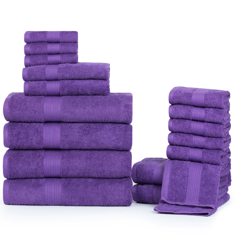 Ensemble de serviettes 100% coton doux et épais Como, Mauve, Ensemble de serviettes 18 pièces
