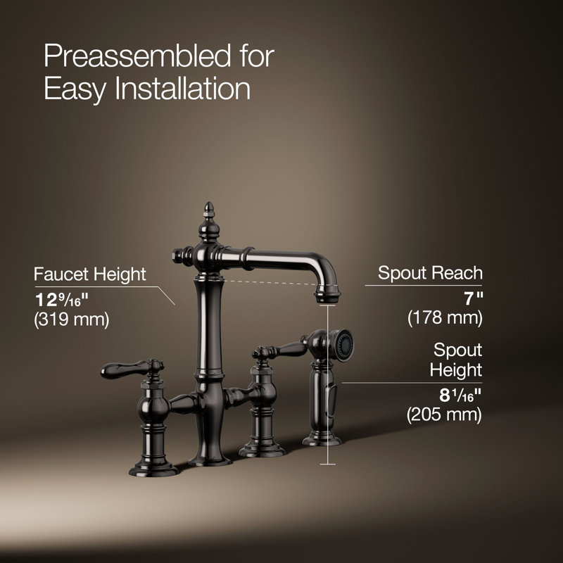 Artifacts® Bridge Faucet with Side Spray, Lever Handle, Vibrant Titanium