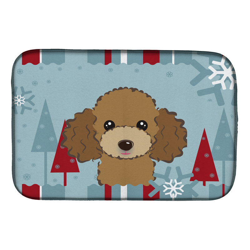 Tapis de séchage caniche de noël winter, Brun